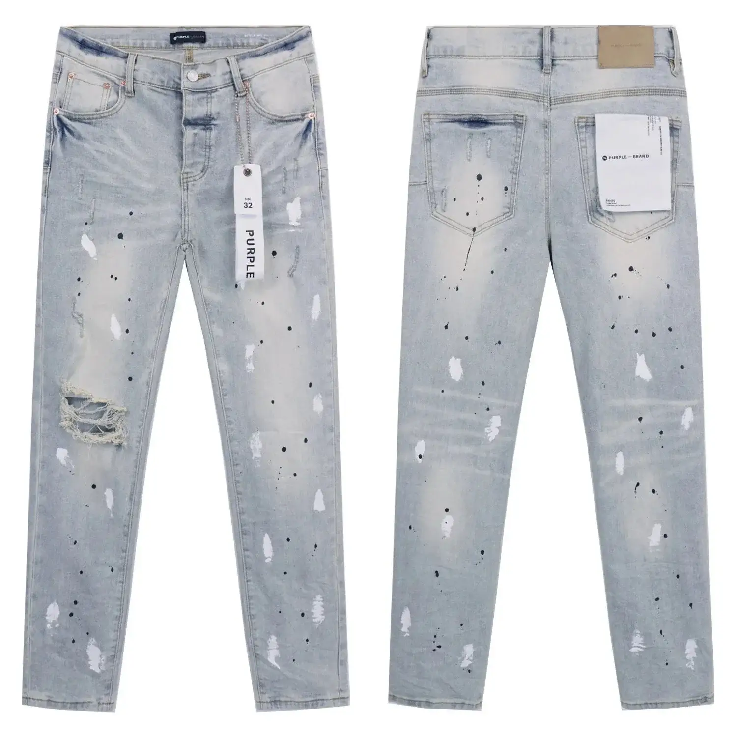 Purple Brand Light Wash Paint Splatter Denim Pants