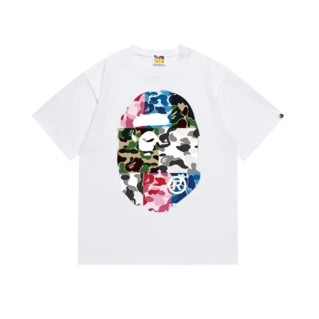 A Bathing Ape Multi Camo Ape Head White Tee