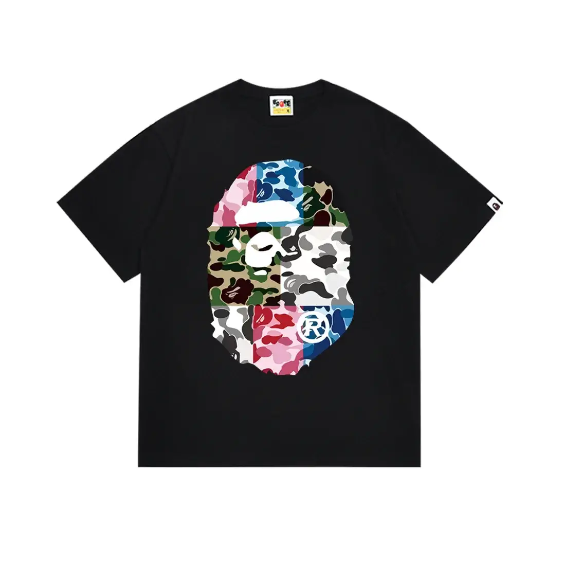 A Bathing Ape Multi Camo Ape Head Black Tee