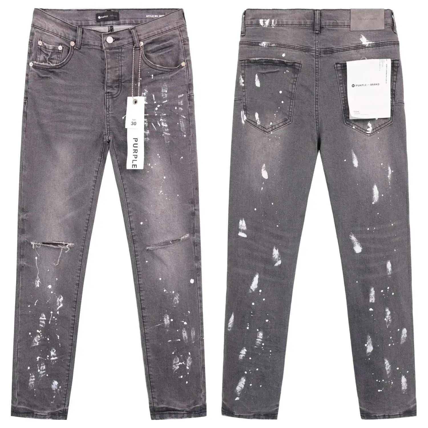 Purple Brand P001 Vintage Grey Paint Splatter Jeans