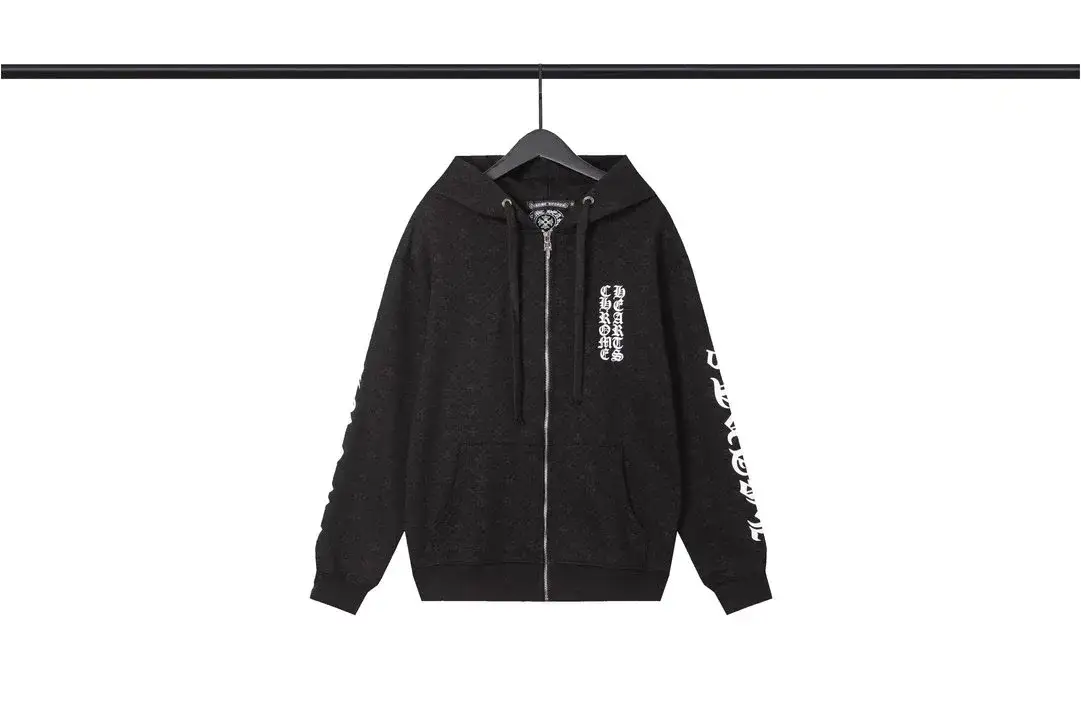 Chrome Hearts Gothic Vertical Script Zip Hoodie Black