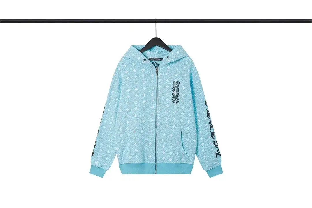 Chrome Hearts All-Over Cross Monogram Full-Zip Hoodie Light Blue