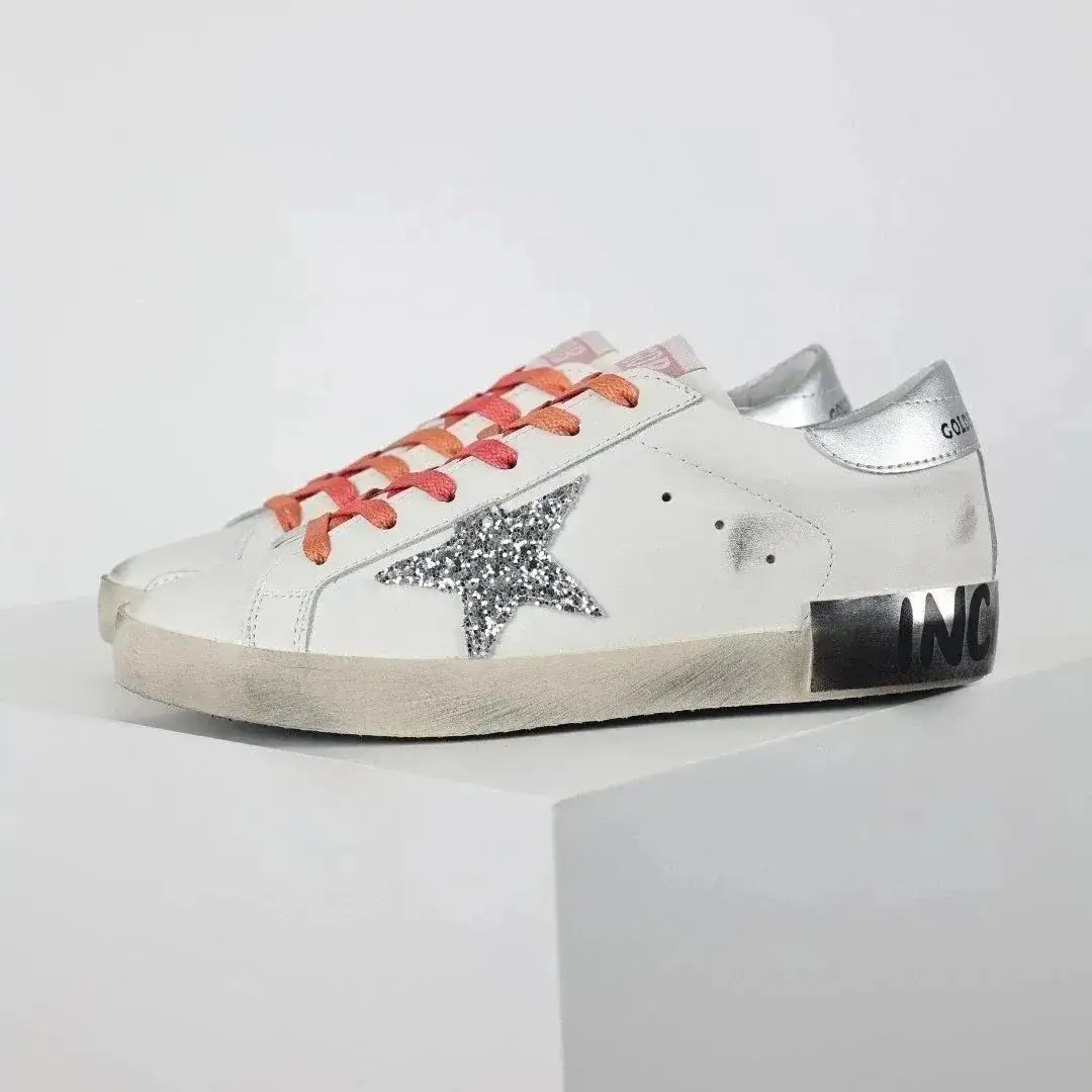 Golden Goose Superstar Silver Sequin Star Orange
