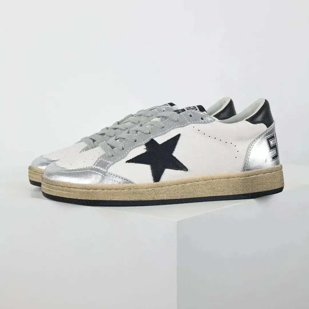 Golden Goose Ball Star Black Star Silver Heel