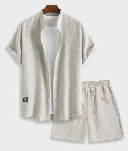 Short Sleeve Shirt and Shorts Set Beige
