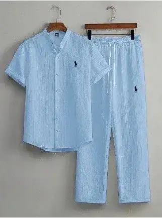 Ralph Lauren Short Sleeve Shirt and Pants Set Light Blue