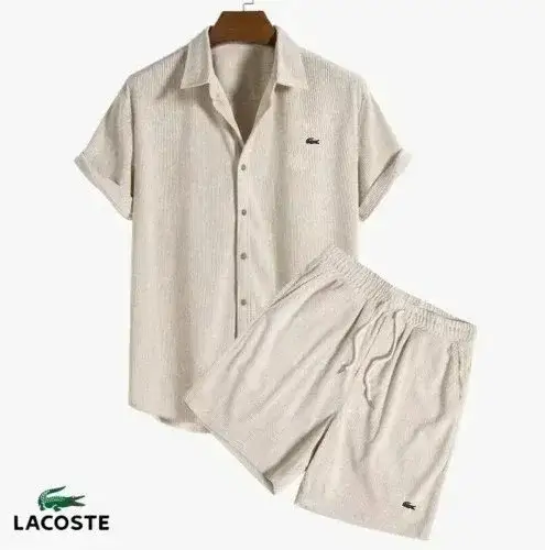 Lacoste Ribbed Short Sleeve Set Beige