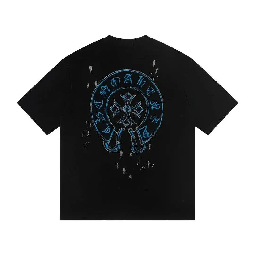 Chrome Hearts Blue Horseshoe Paint T-Shirt