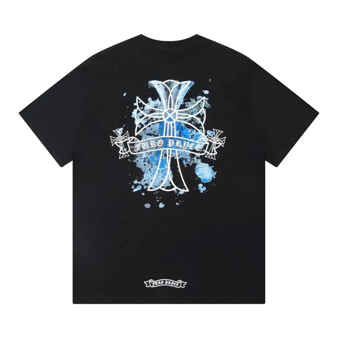 Chrome Hearts Blue Splatter Cross Black T-Shirt