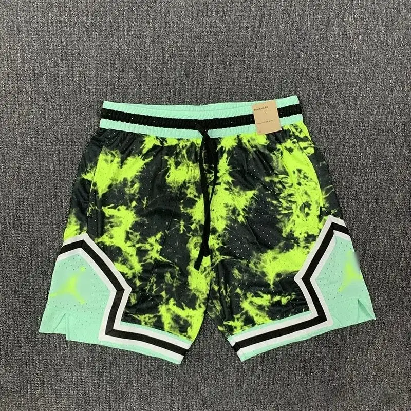 Jordan Diamond Shorts Tie-Dye Black and Fluorescent Green