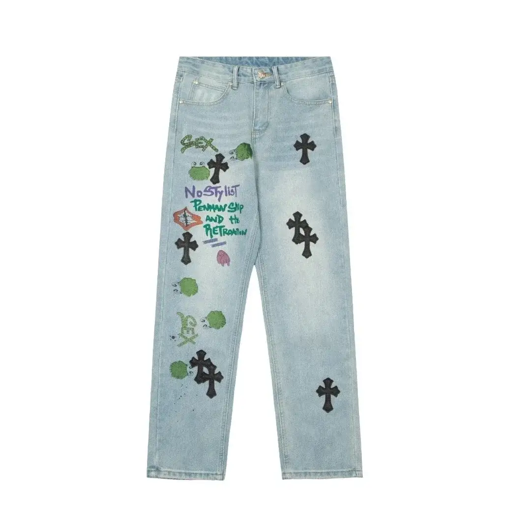 Chrome Hearts Cross Patch Light Blue Jeans