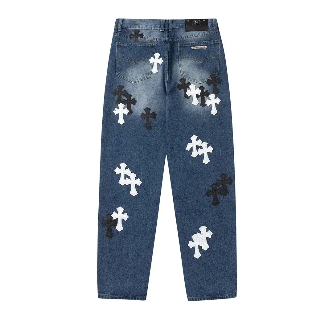 Chrome Hearts Cross Patch Denim Jeans Blue