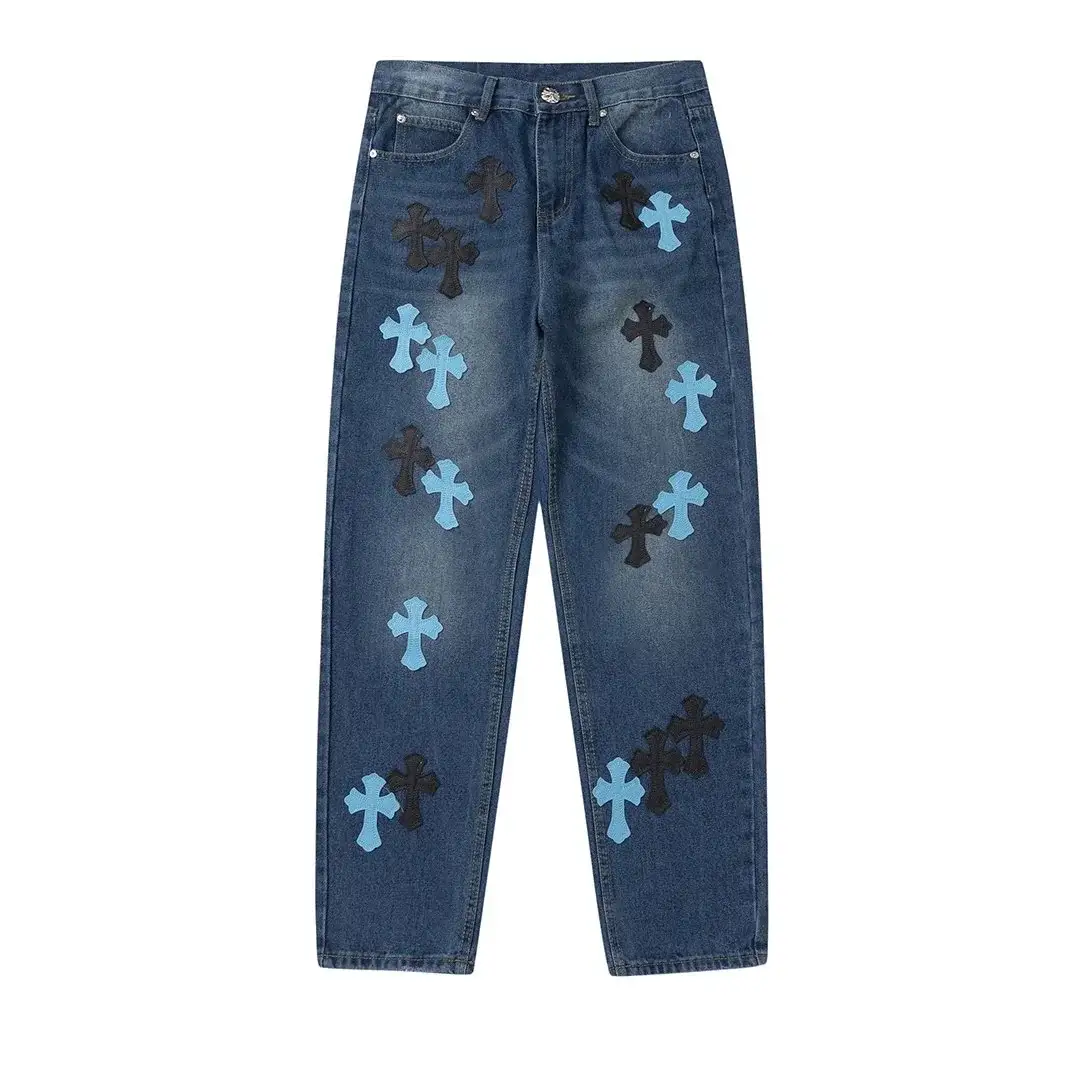 Chrome Hearts Cross Patch Denim Jeans Blue Light Blue