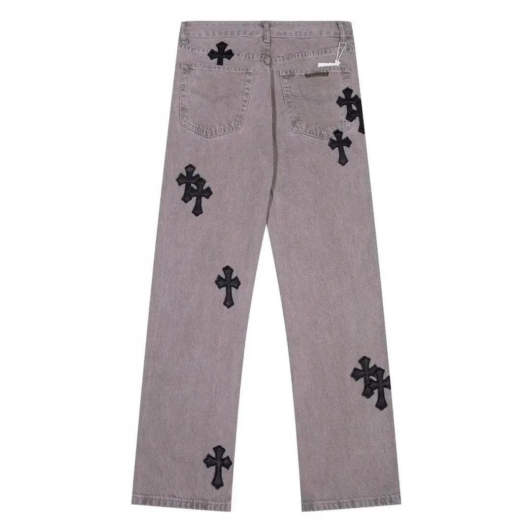 Chrome Hearts Cross Patch Denim Jeans Washed Grey Black