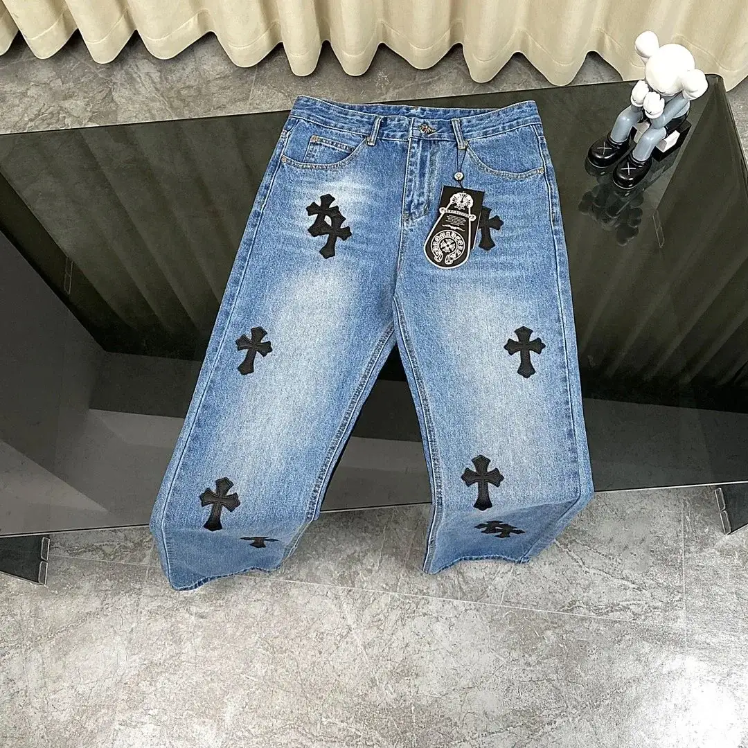 Chrome Hearts Cross Patch Denim Jeans Light Blue