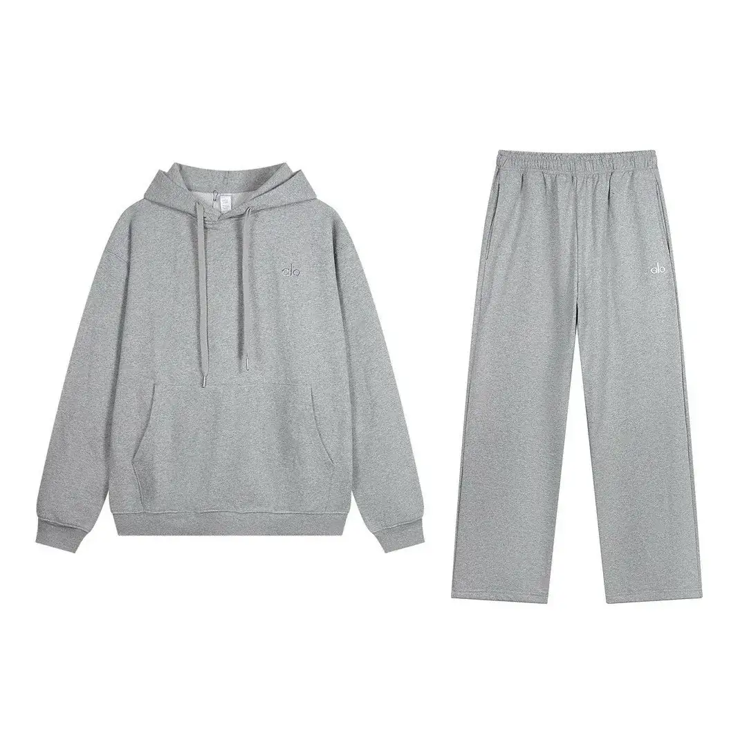 Alo Yoga Hooded Straight-Leg Set Heather Grey