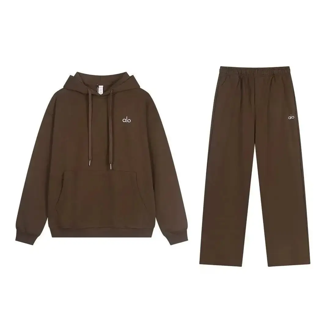 Alo Yoga Hooded Straight-Leg Set Dark Brown
