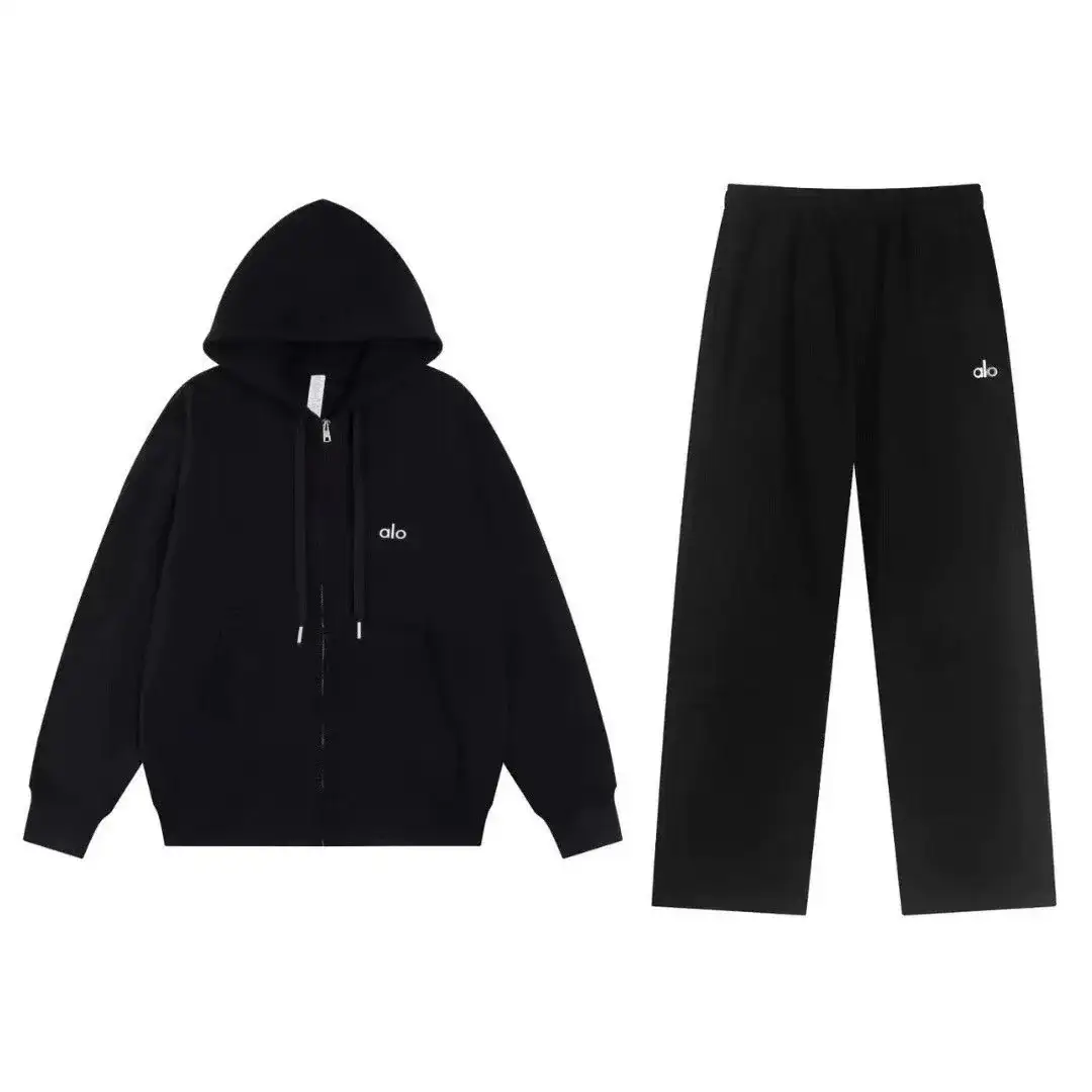 Alo Yoga Full-Zip Straight-Leg Set Black