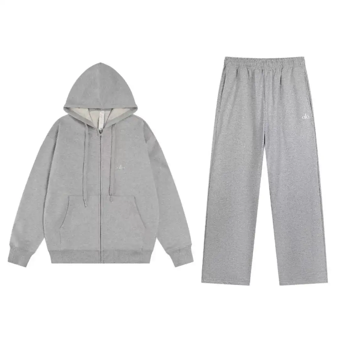 Alo Yoga Full-Zip Straight-Leg Set Heather Grey