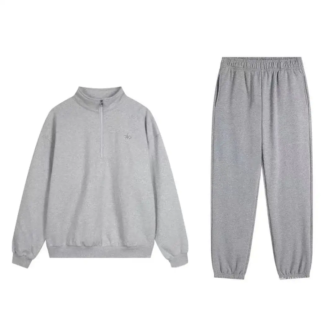 Alo Yoga Half-Zip Sweatpants Set Heather Grey