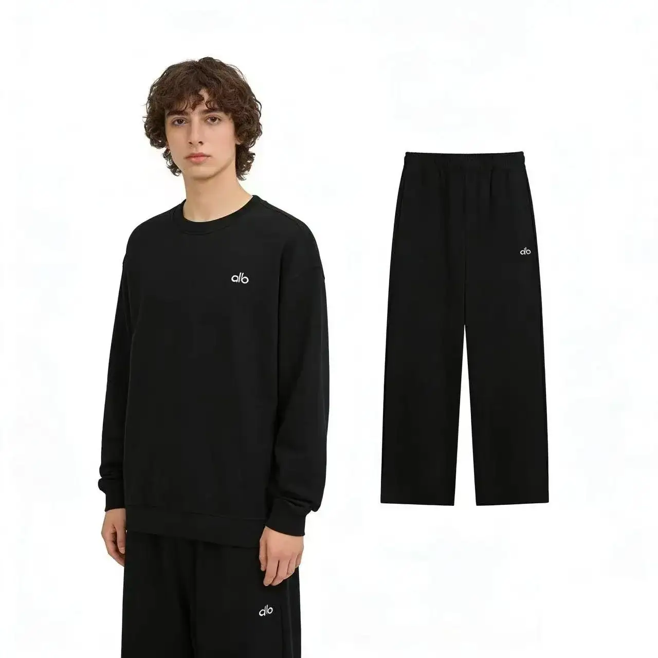 Alo Yoga Black Crew Neck Straight Cut Suit