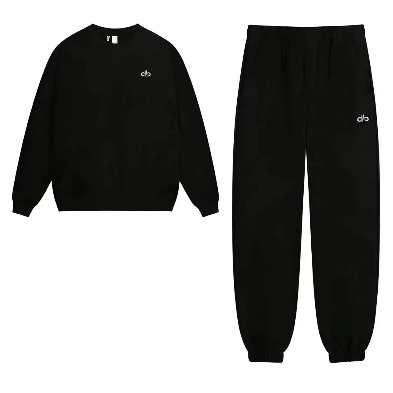 Alo Yoga Black Crew Neck Jogger Set