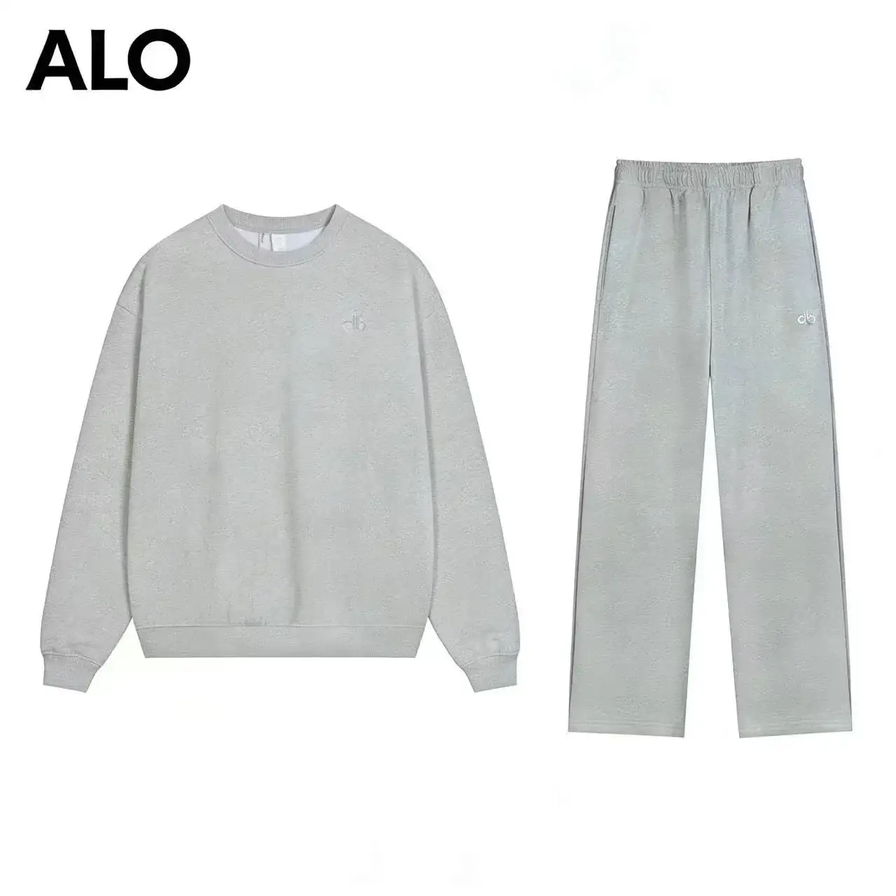 Alo Yoga Light Gray Crew Neck Straight Cut Suit