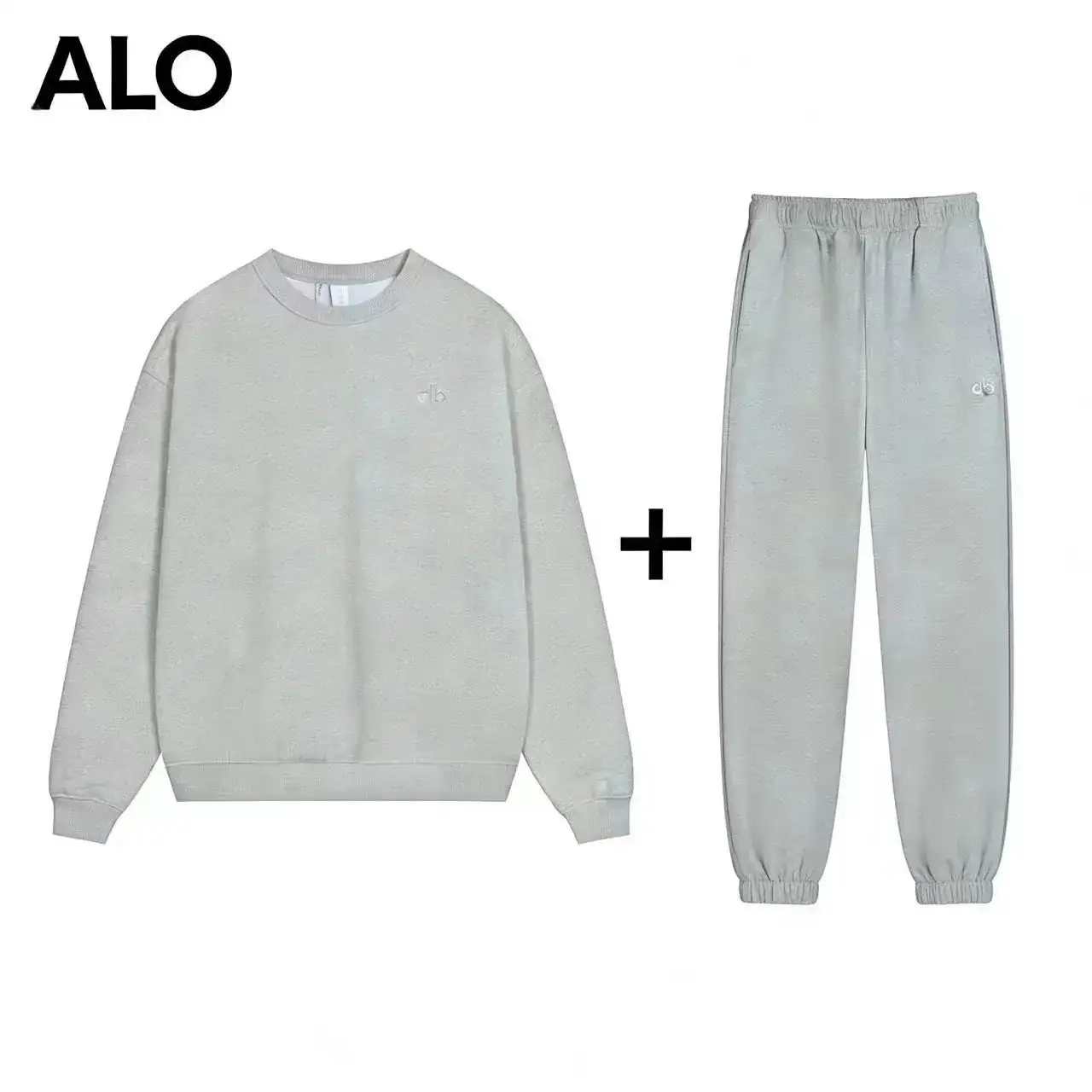 Alo Yoga Light Gray Crew Neck Jogger Set