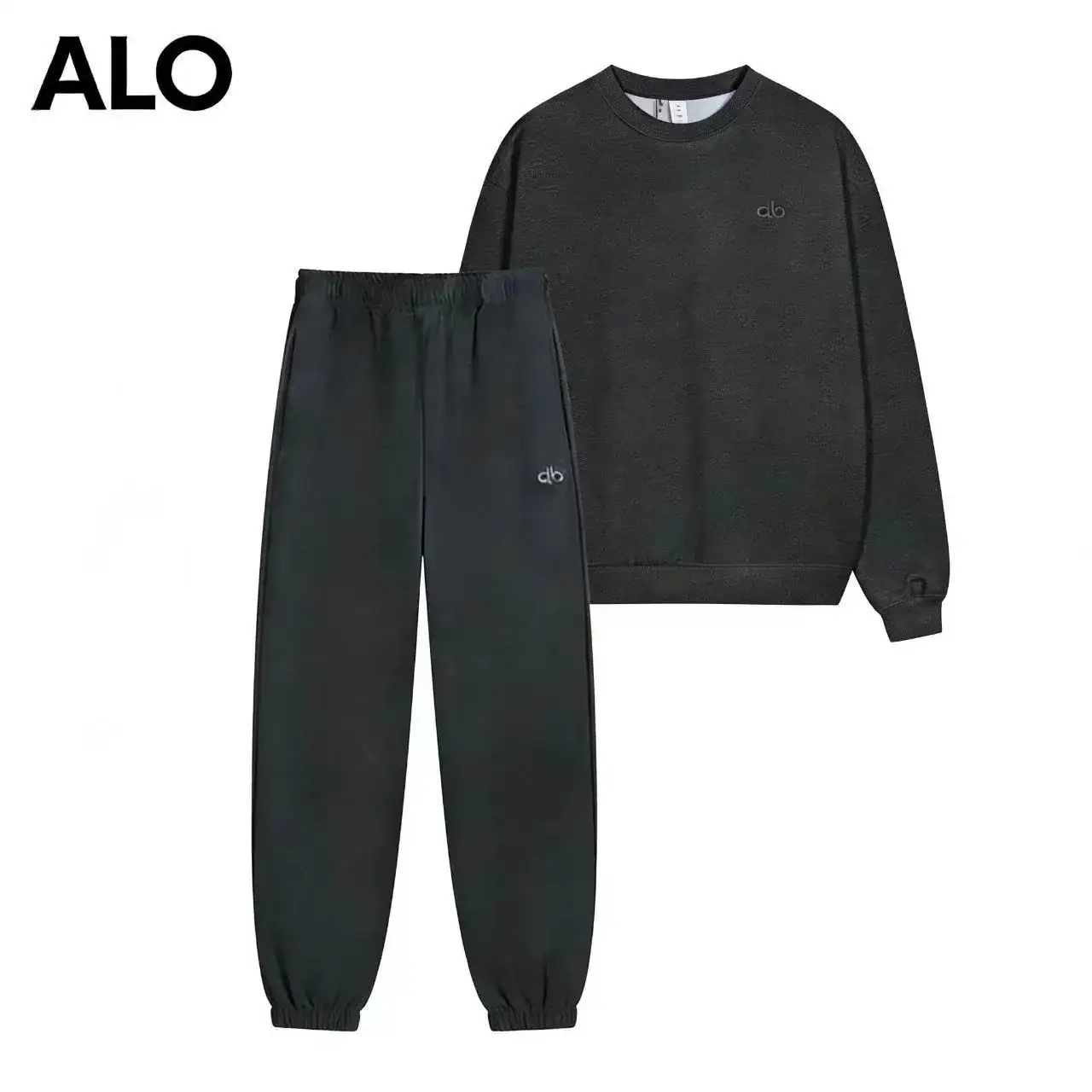 Alo Yoga Dark Gray Crew Neck Jogger Set