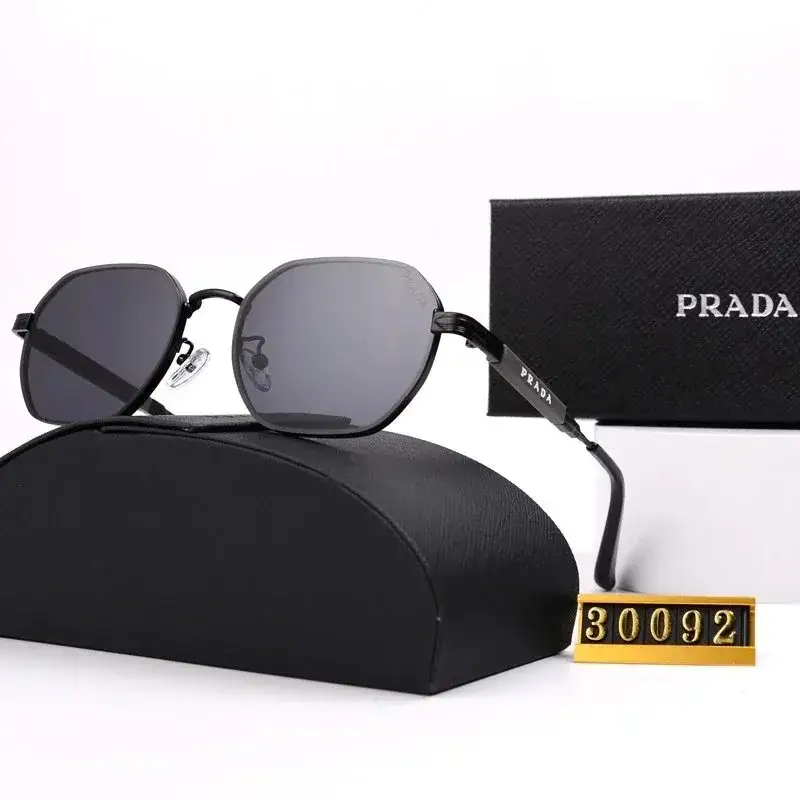 Prada Hexagonal Black Sunglasses with Dark Lenses