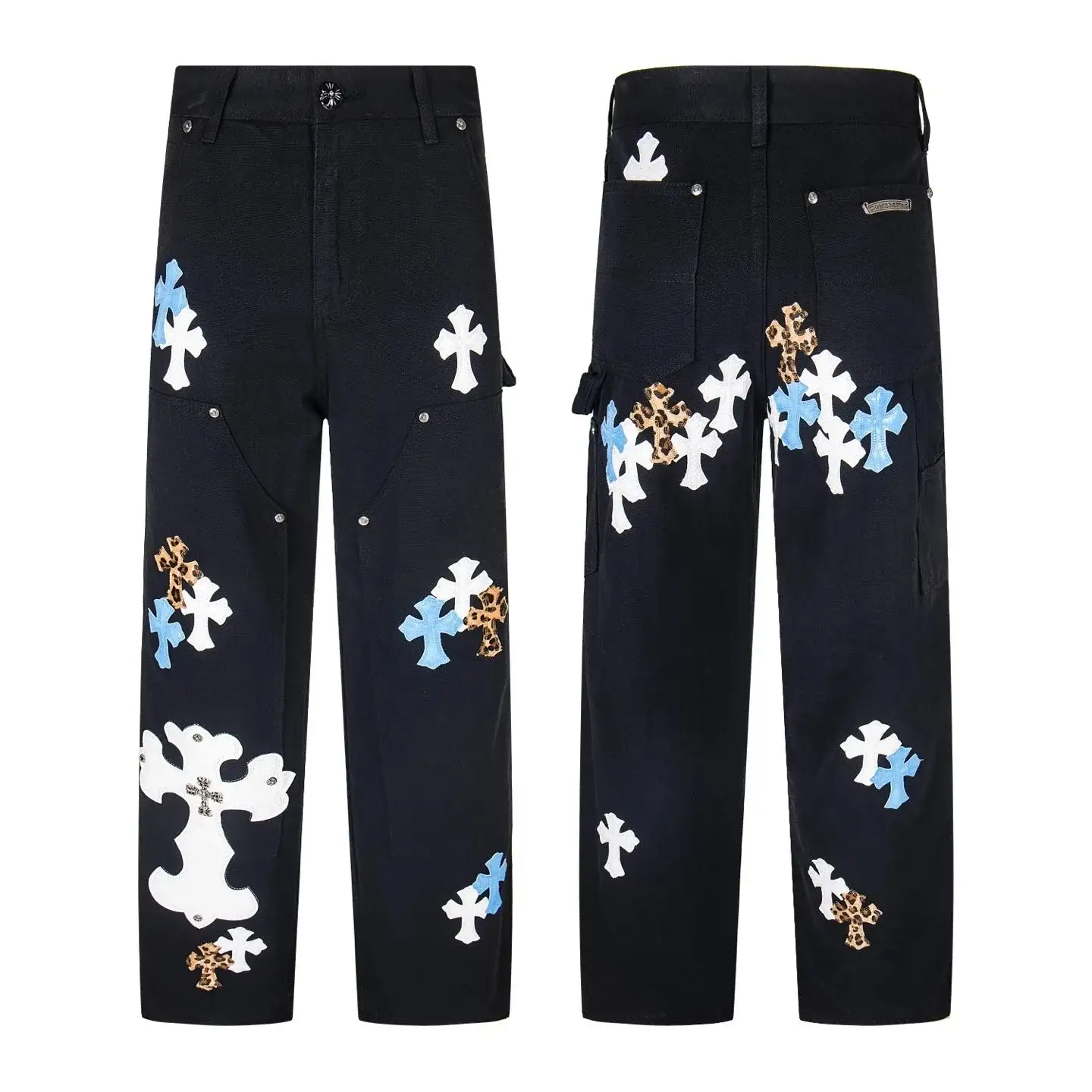 Chrome Hearts Multi-Color Cross Patch Black Jeans