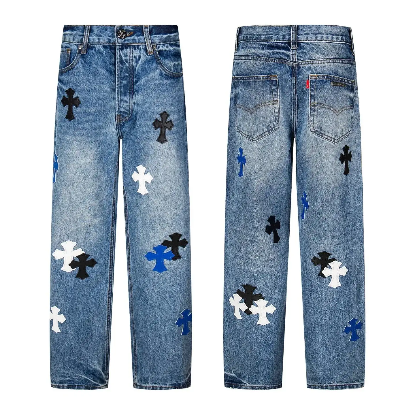 Chrome Hearts Multi-Color Patch Blue Jeans