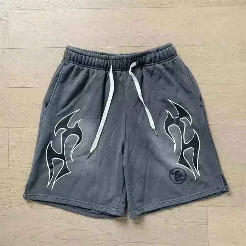Hellstar Flame Print Sweat Shorts Charcoal