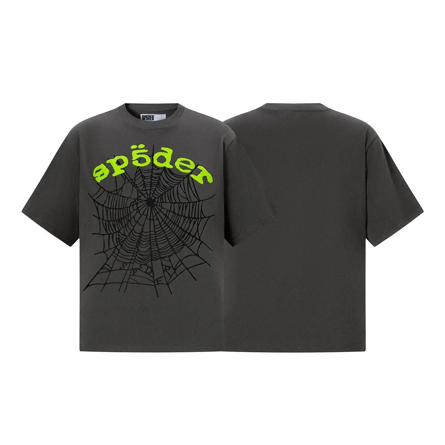 SP5DER Web Print T-Shirt Charcoal Lime