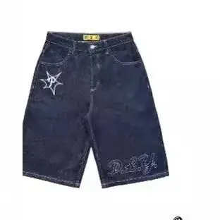 Unbranded Y2K Star Embroidered Denim Shorts Original Leather Full Embroidery