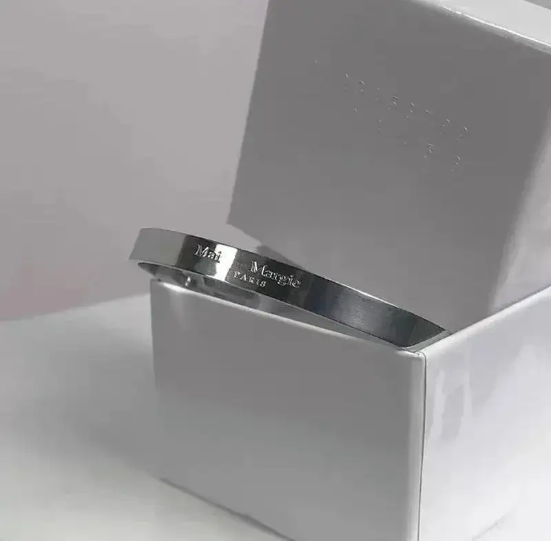 Maison Margiela Engraved Logo Cuff Bracelet Silver