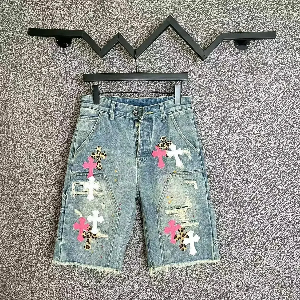 Chrome Hearts Cross Patch Denim Shorts Light Blue Multi