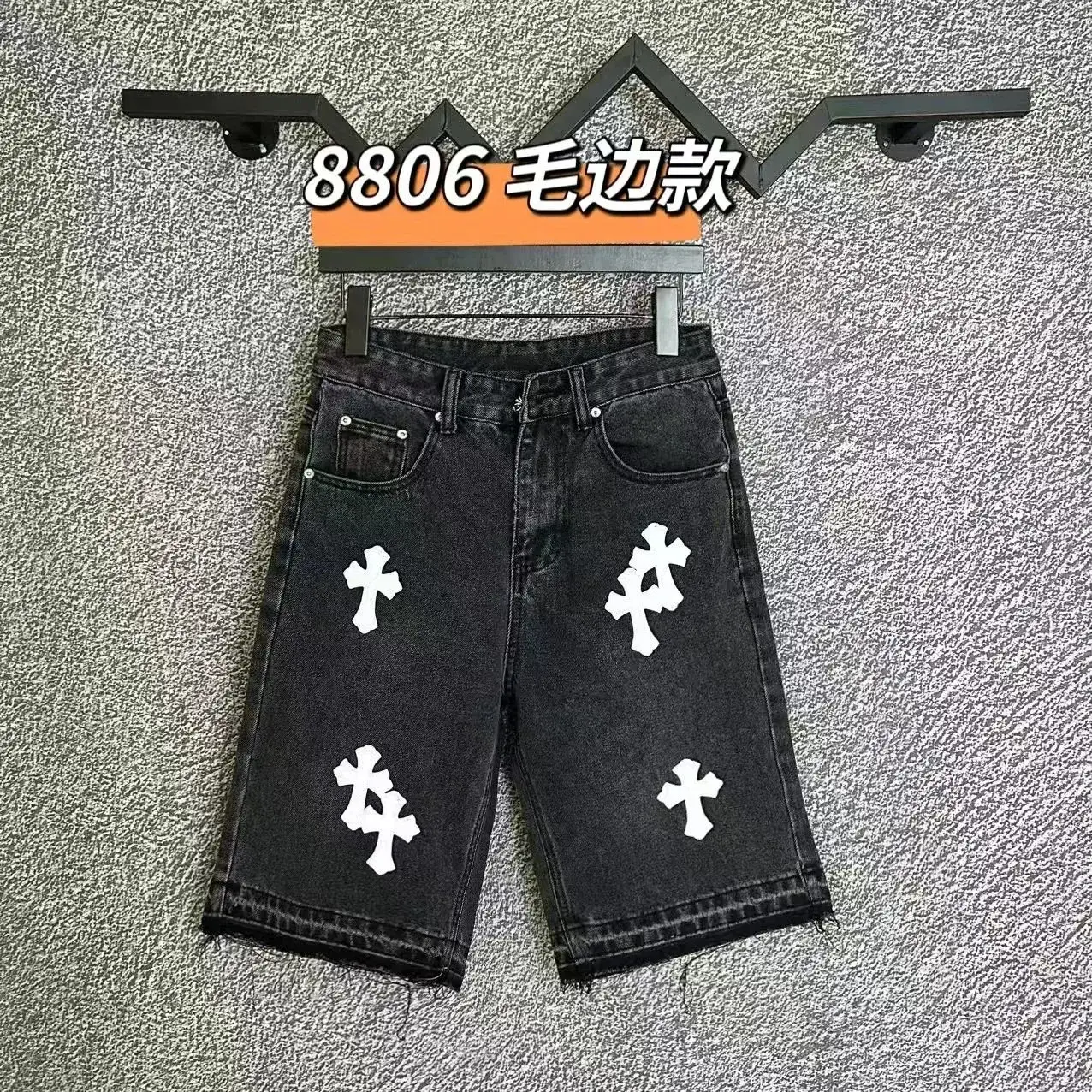 Chrome Hearts Cross Patch Denim Shorts Black White