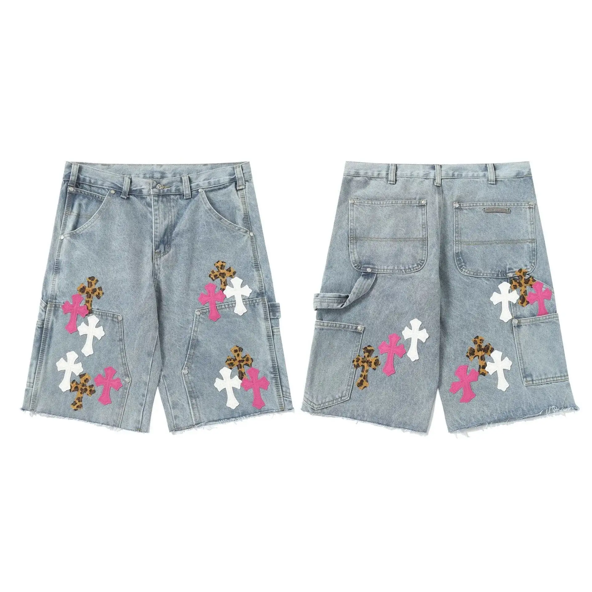 Chrome Hearts Cross Patch Denim Shorts Blue Multi