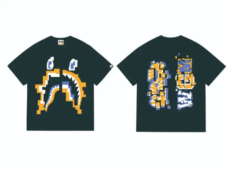 A Bathing Ape Pixel Shark Dark Green T-Shirt