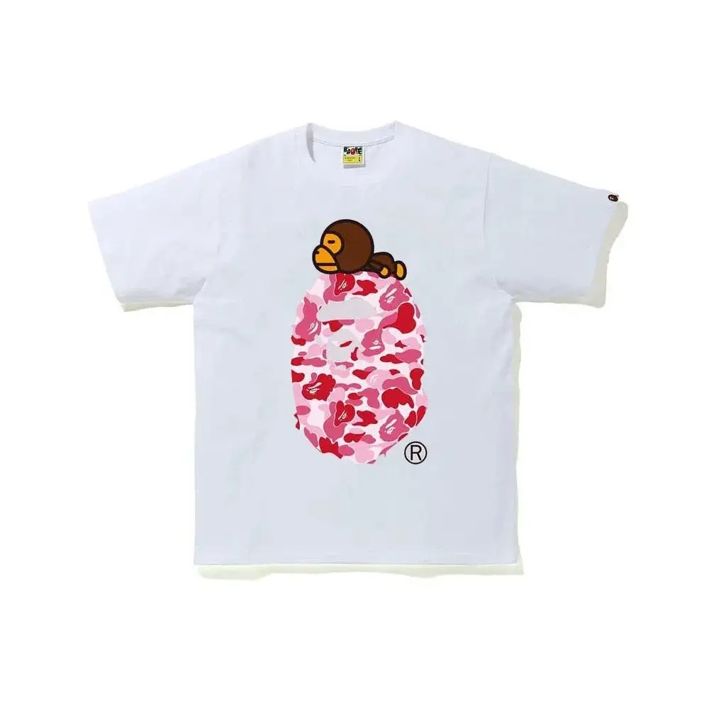 A Bathing Ape Baby Milo Pink Camo Ape Head White T-Shirt