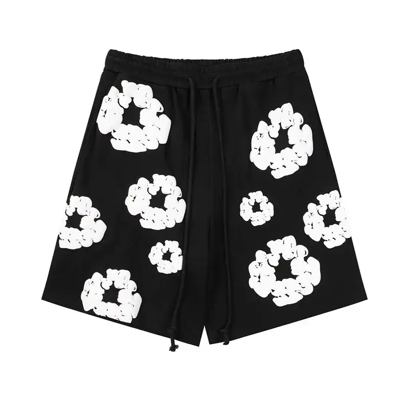 pomD Floral Print Casual Shorts Black White