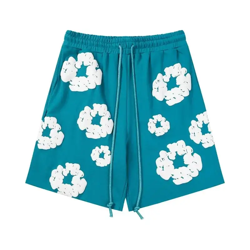 pomD Cotton Flower Applique Teal Shorts