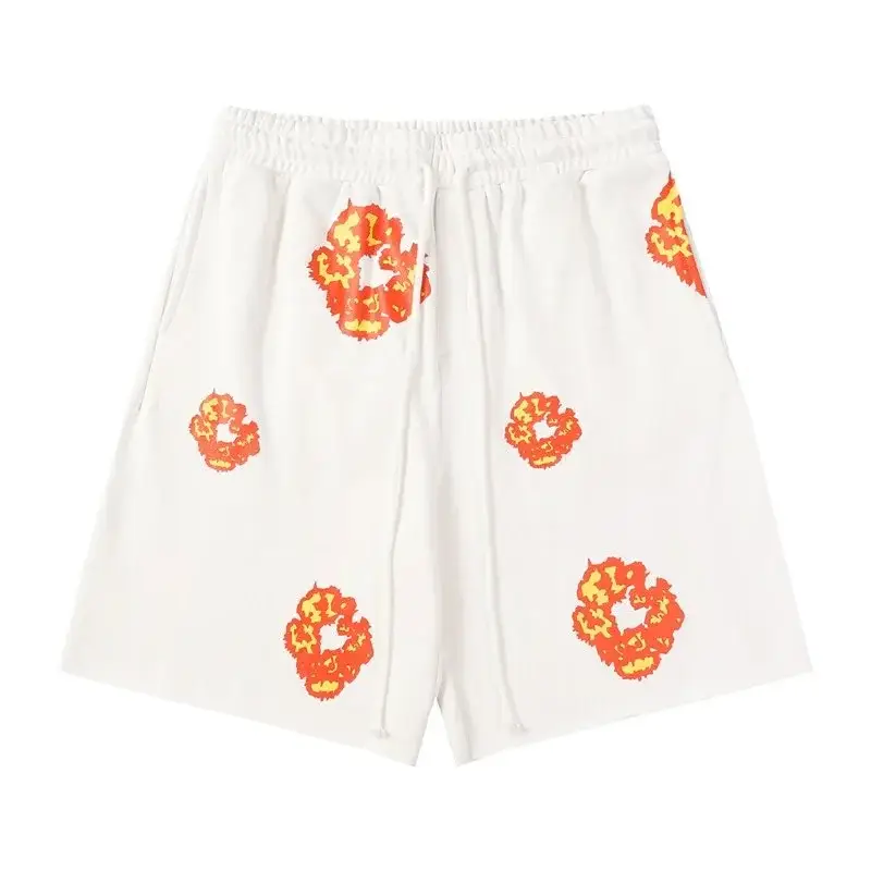 Flame Flower Print Shorts White