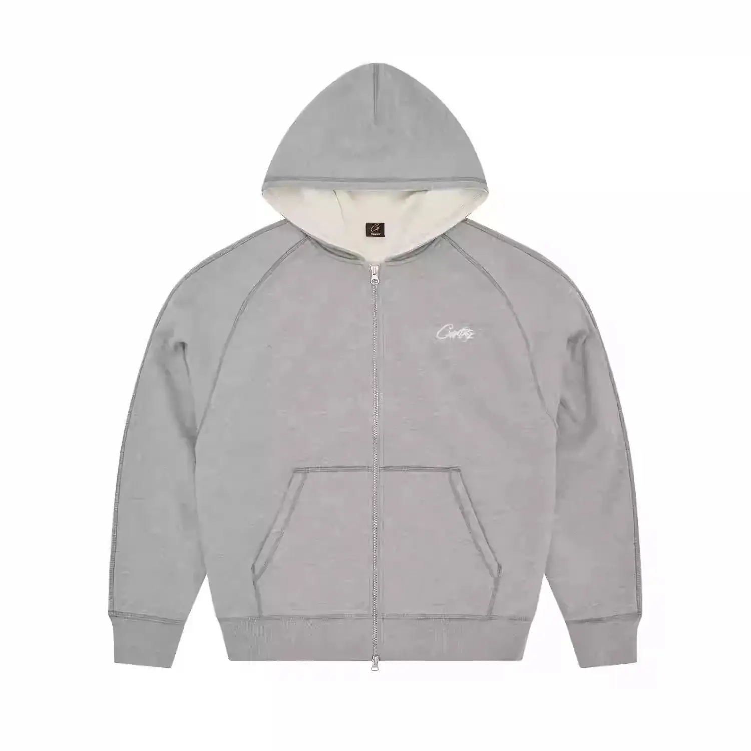Corteiz Script Waffle Lined Zip Hoodie Grey