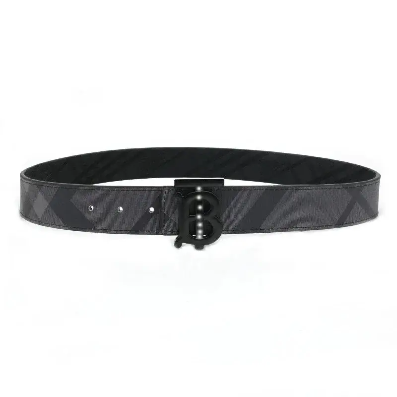 Burberry TB Plaque Charcoal Check Belt Charcoal / Matte Black