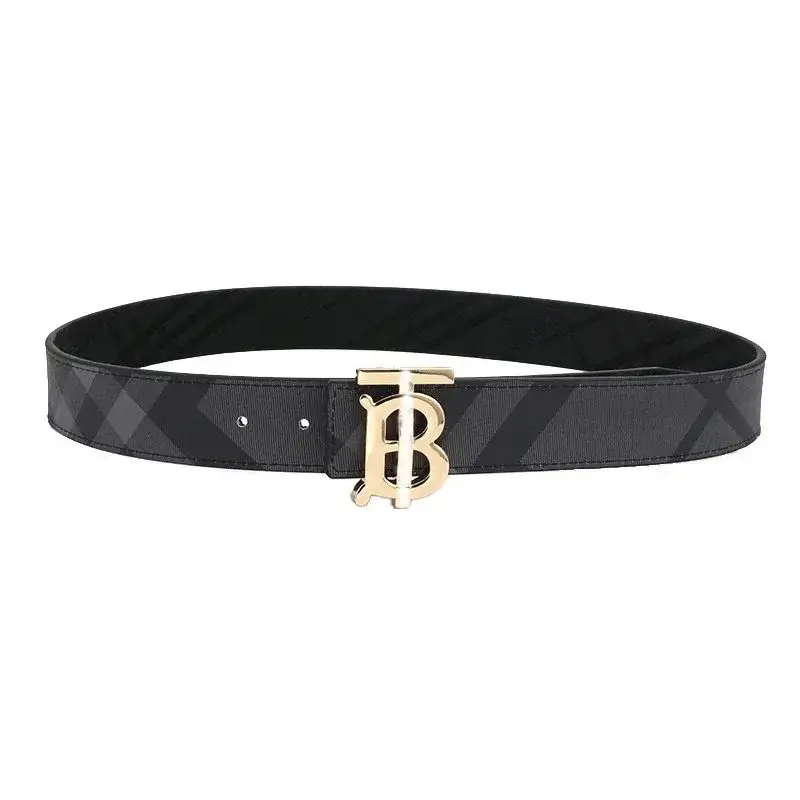 Burberry TB Plaque Charcoal Check Belt Charcoal / Gold
