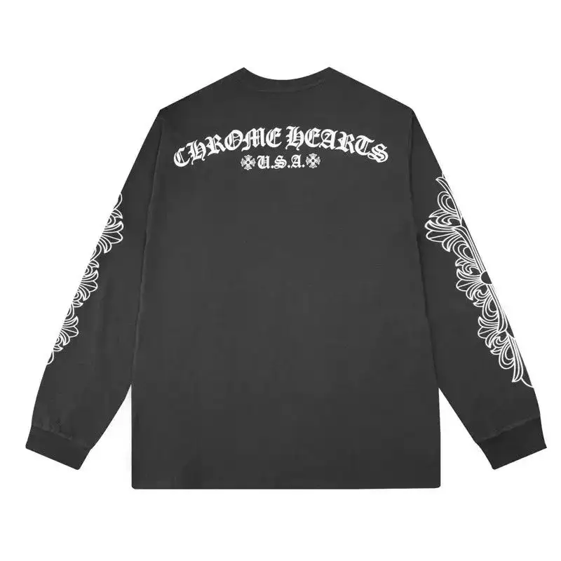 Chrome Hearts U.S.A. Floral Cross Long Sleeve T-Shirt Charcoal