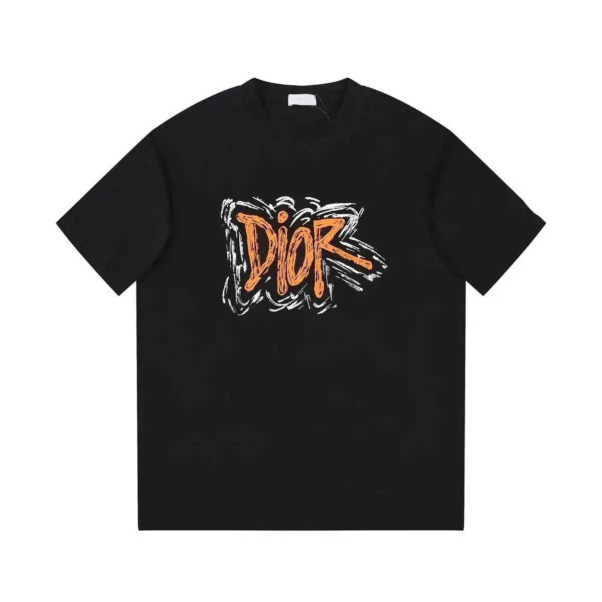 Dior Orange Brushstroke Logo T-Shirt Black