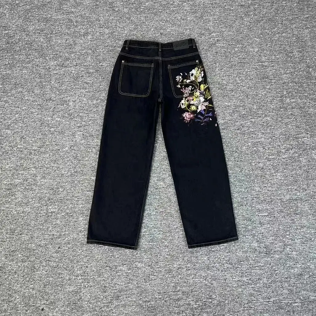 Unbranded Black Floral Embroidered Jeans